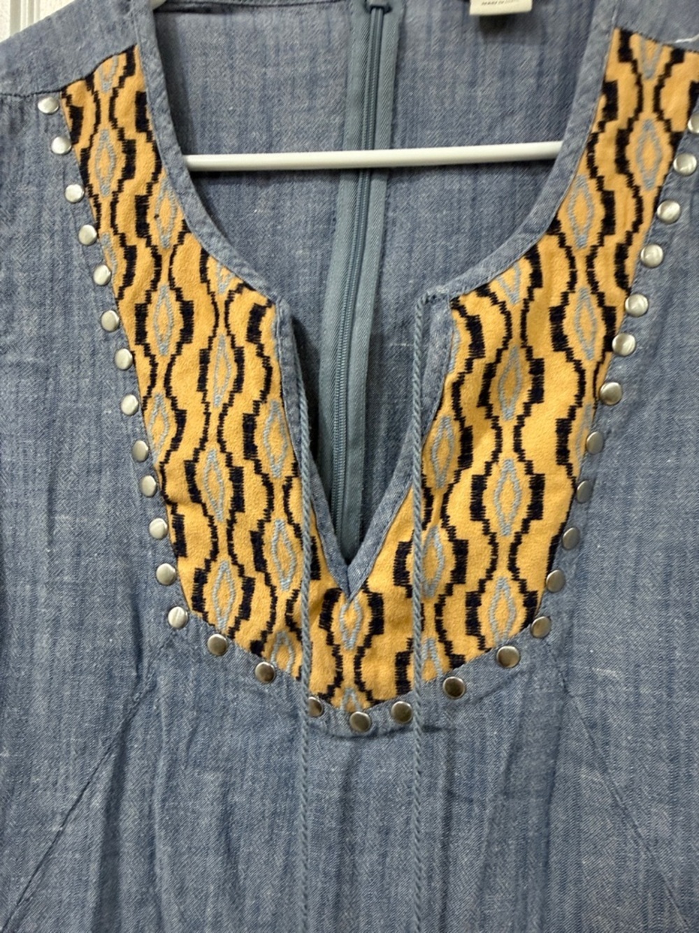 EUC Ariat Blue Sleeveless Chambray Dress with Tassel Neck - Picture 4 of 8